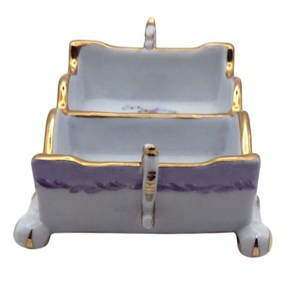 Cracker Barrel Victorian Style Floral Dual Tea Bag Caddy Holder 10k Gold Trim - Picture 6 of 6